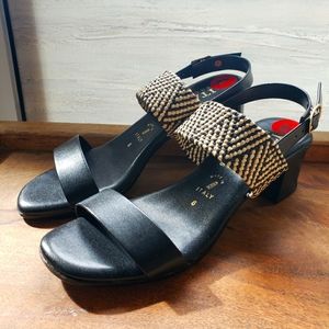 NWOB Italian Shoemakers Black & Cream Woven Strappy Sandals